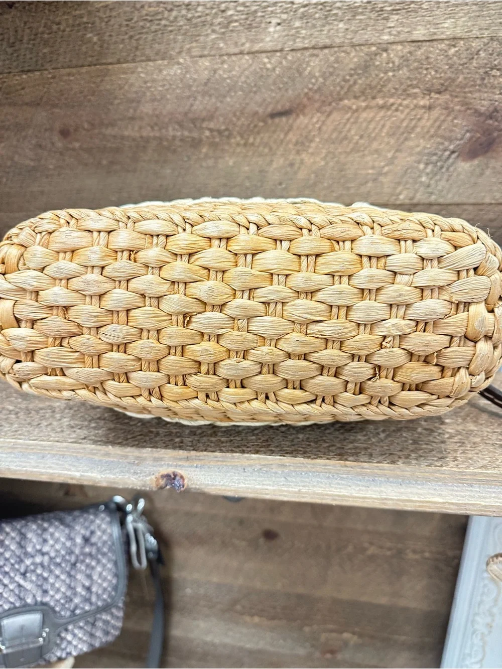 Brighton Woven Straw Crossbody in Natural and Cream with Brown Trim